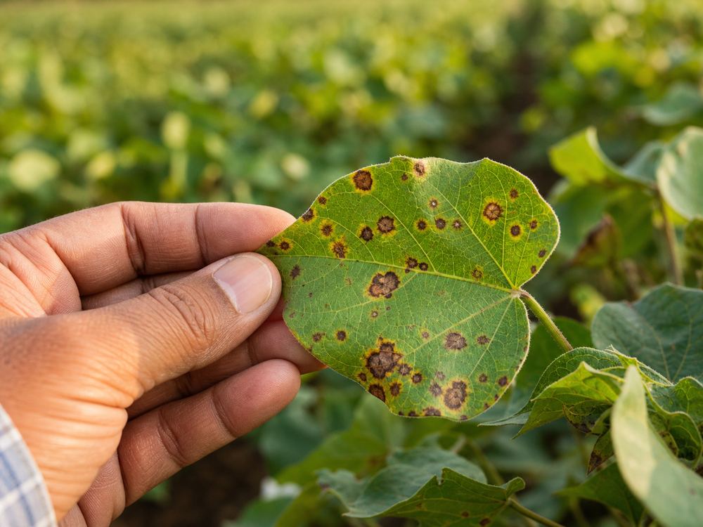 AI detecting crop disease on a plant leaf