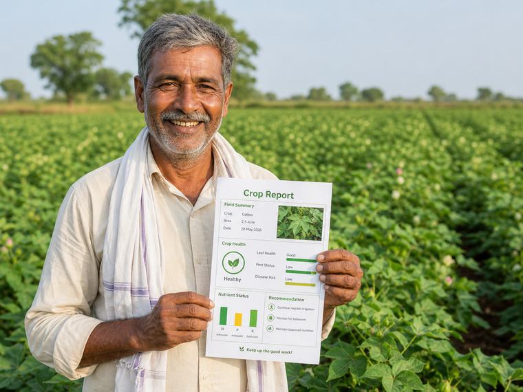 Farmer holding a report in their language